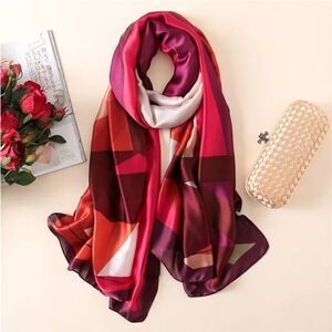 Red Women Satin Silk Scarf Long Shawl Wrap
